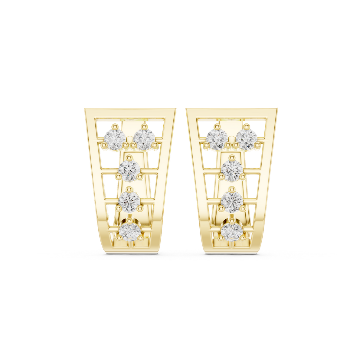 14K Solid Gold Lab Diamond Cluster Earrings, Yellow Gold