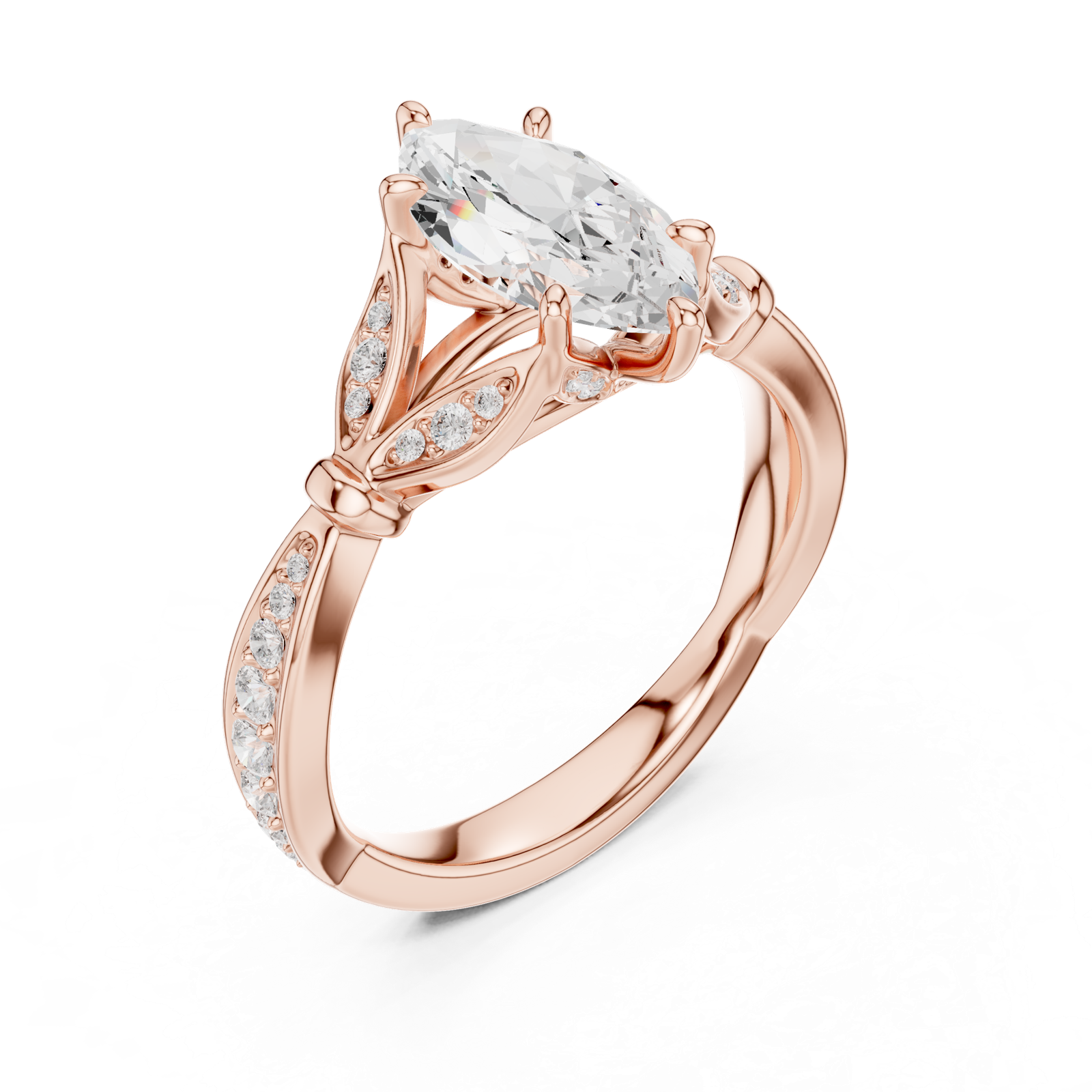 Gold Ring DDLR-257, Marquise center stone, Rose Gold, view 2