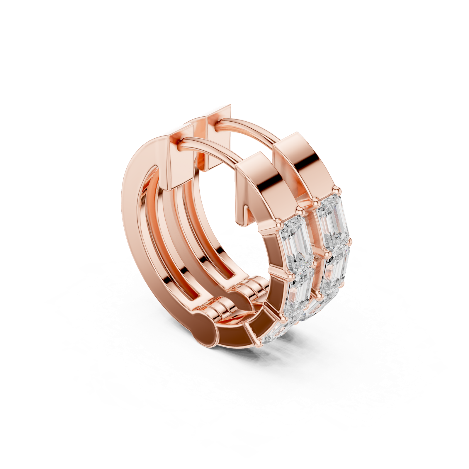 14K Solid Gold Lab Diamond Huggie Earrings, Rose Gold, view 1