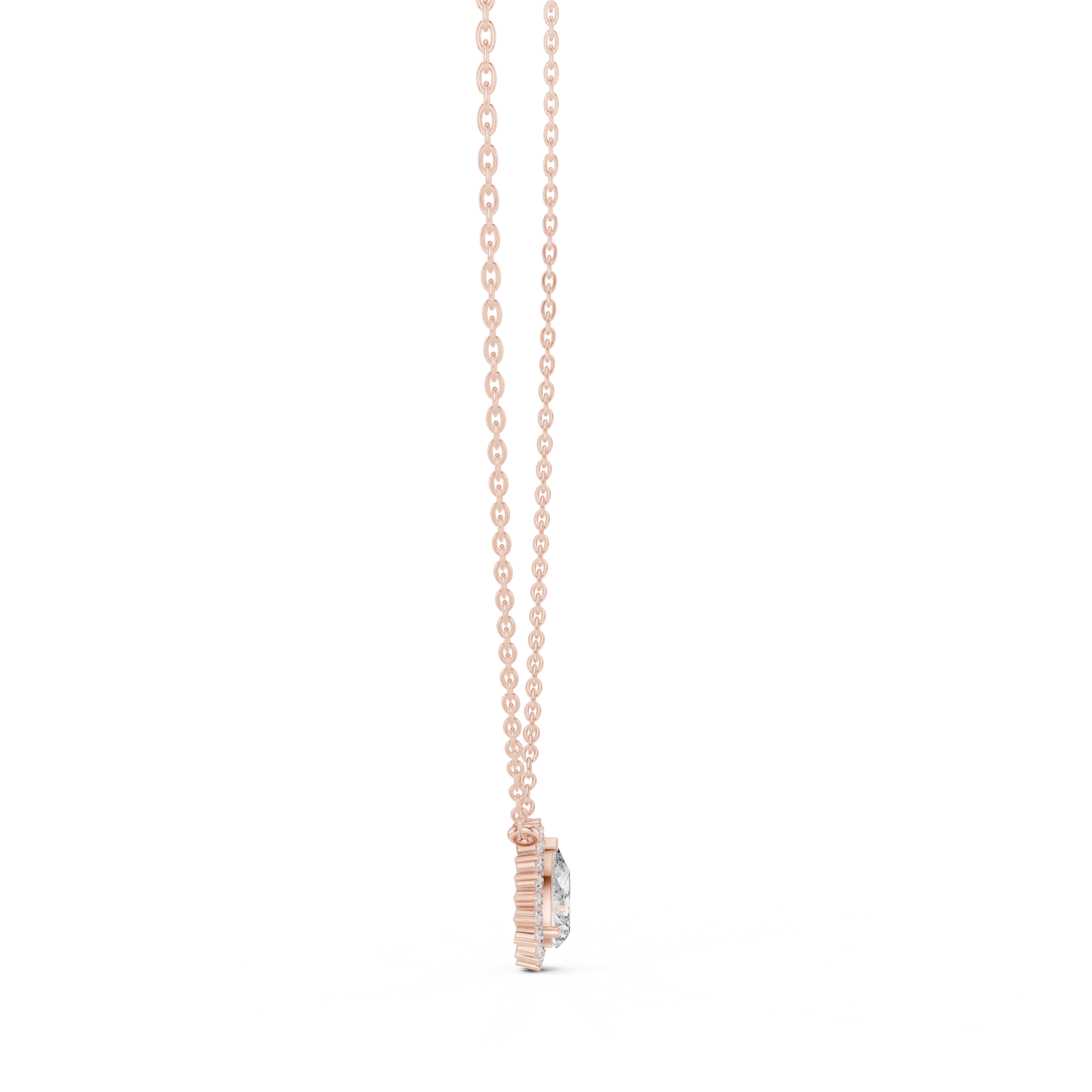 14K Solid Gold Lab Diamond Halo Pendant Necklace, Rose Gold, view 3