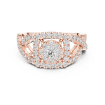 14K Solid Gold Lab Diamond Halo Ring, Rose Gold