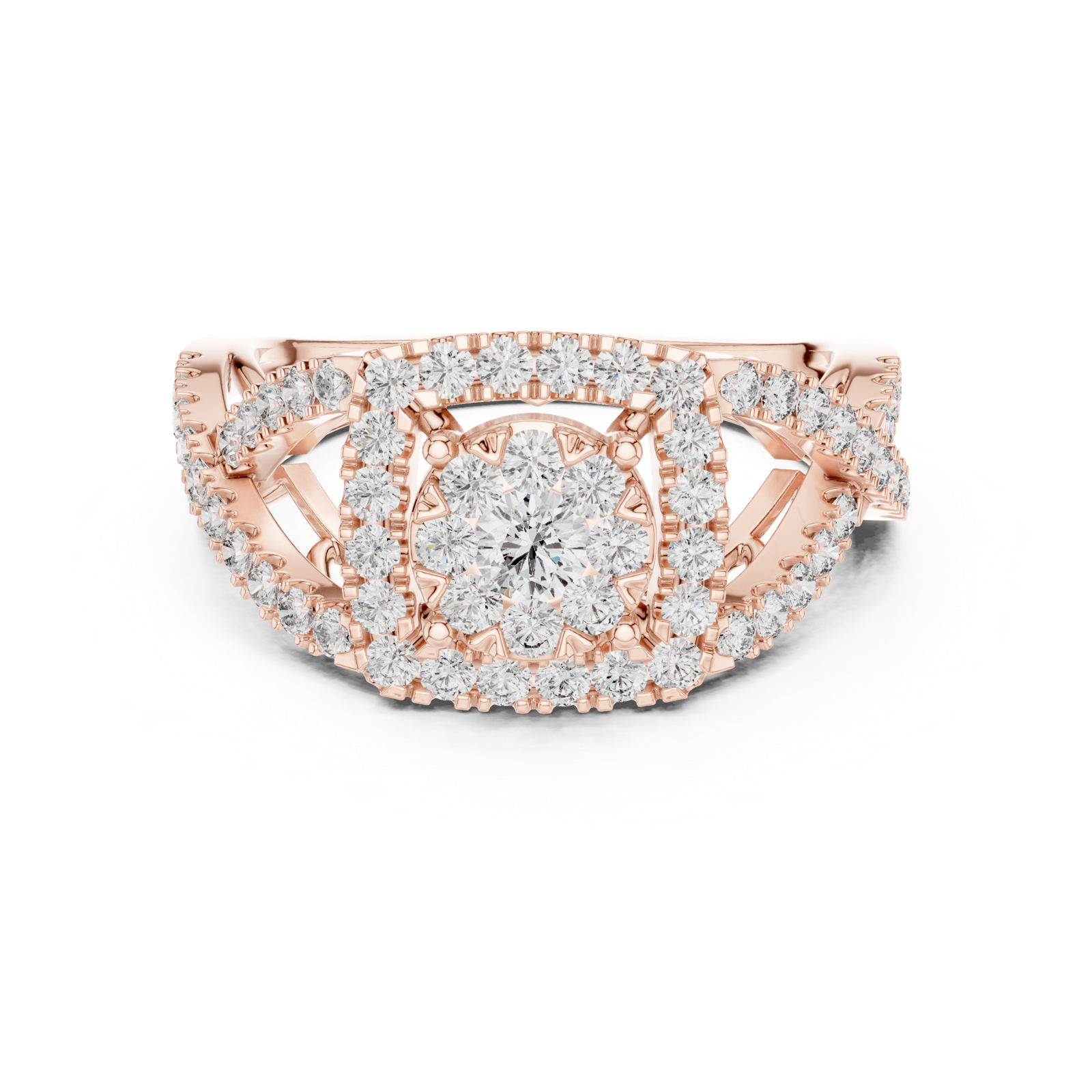 14K Solid Gold Lab Diamond Halo Ring, Rose Gold