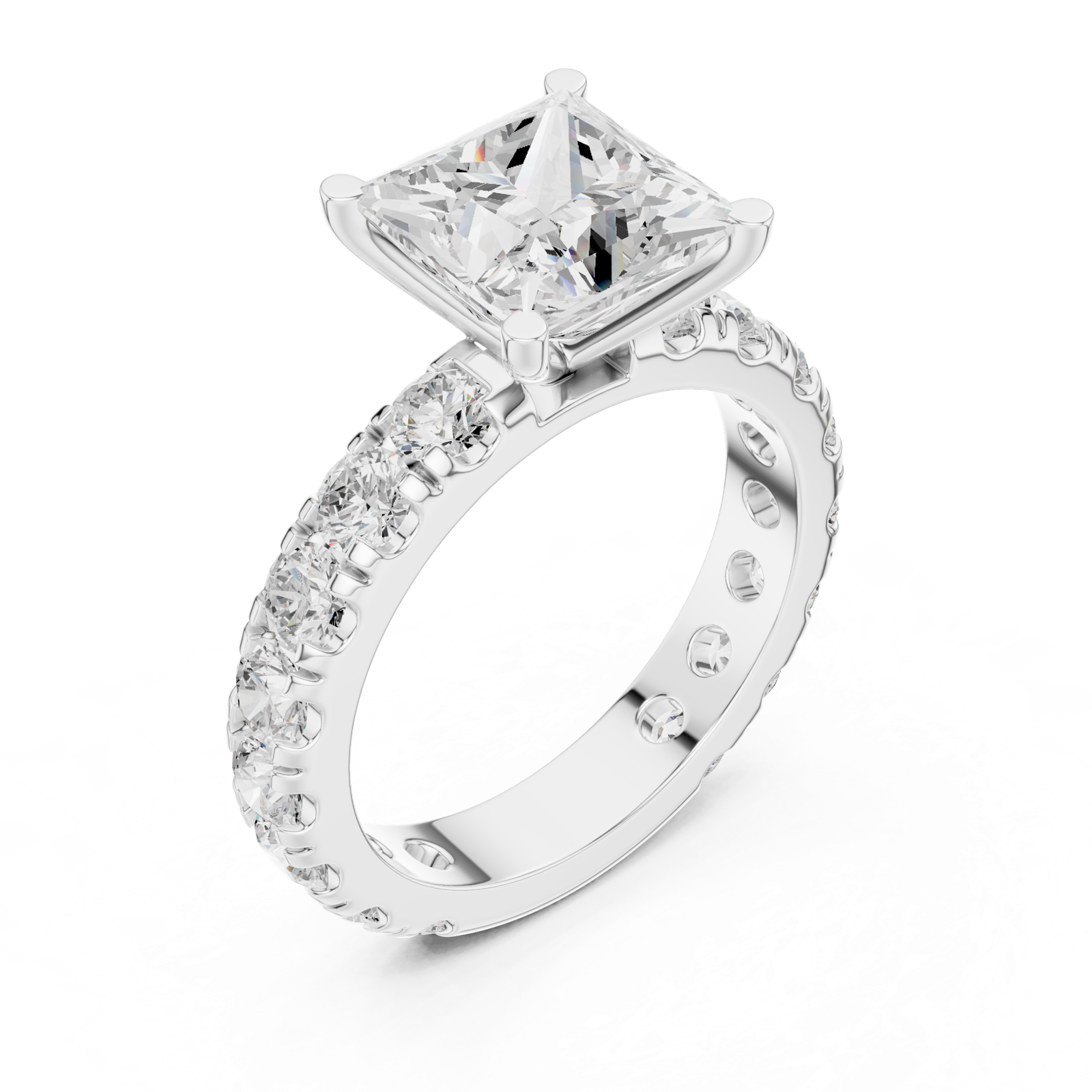 Gold Jewelry L35-63, Princess center stone, White Gold, view 2