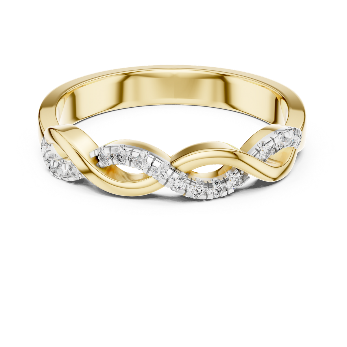 14K Solid Gold Lab Diamond Infinity Twist Ring, Yellow Gold