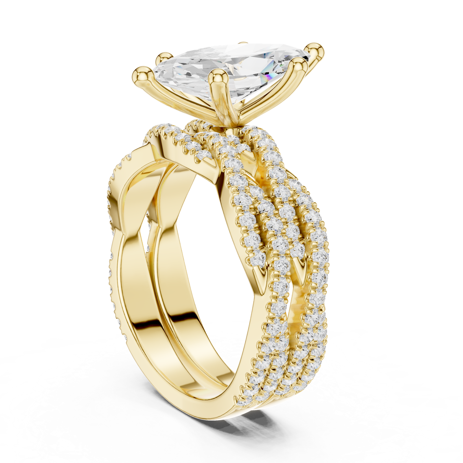 Gold Ring DDLR-300, Marquise center stone, Yellow Gold, view 1