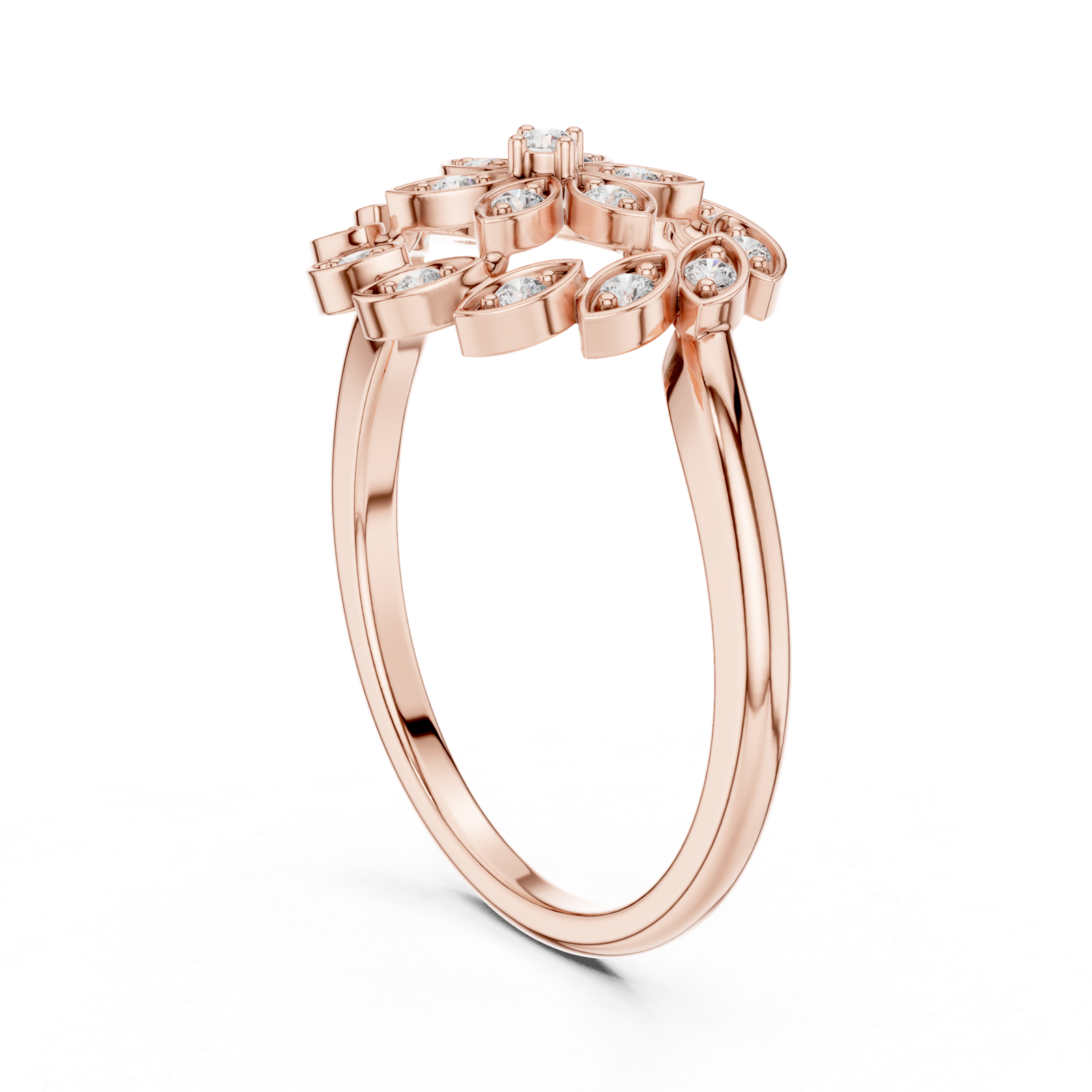14K Solid Gold Lab Diamond Flower Cluster Ring, Rose Gold, view 1