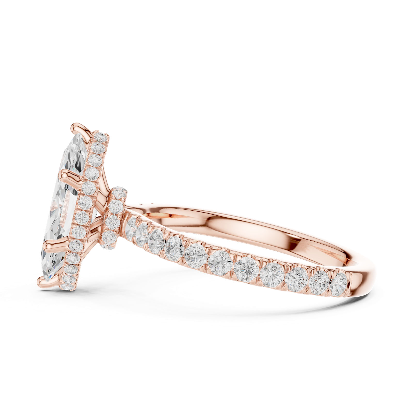 Gold Ring DDLR-165, Marquise center stone, Rose Gold, view 3