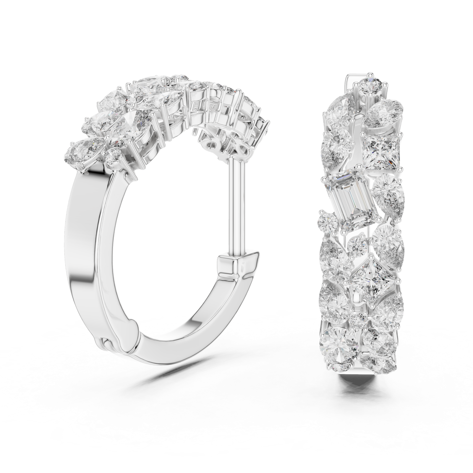14K Solid Gold Lab Diamond Huggie Earrings, White Gold, view 1