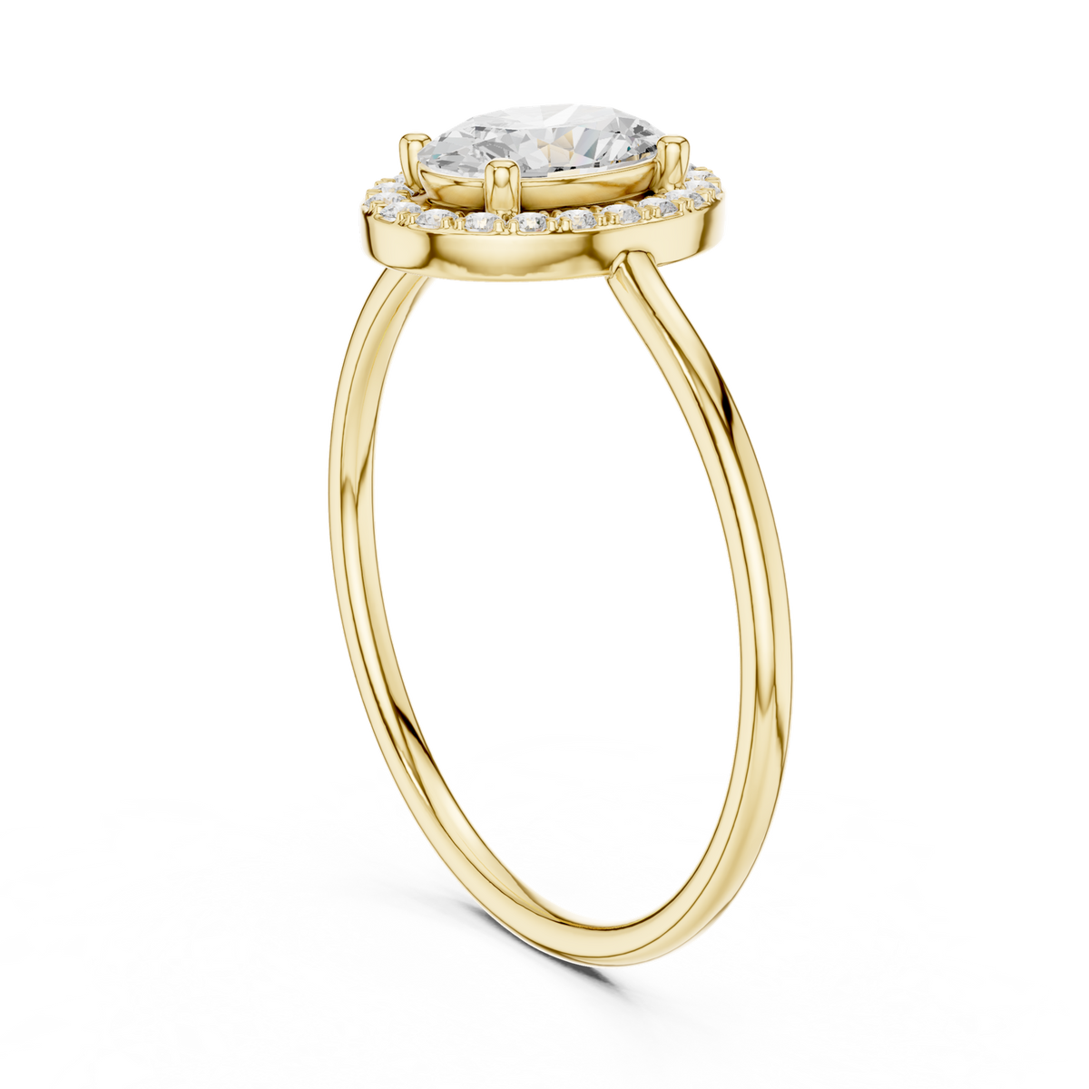 14K Solid Gold Lab Diamond Halo Ring, Yellow Gold, view 1