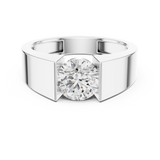 14K Solid Gold Lab Diamond Signet Ring, White Gold