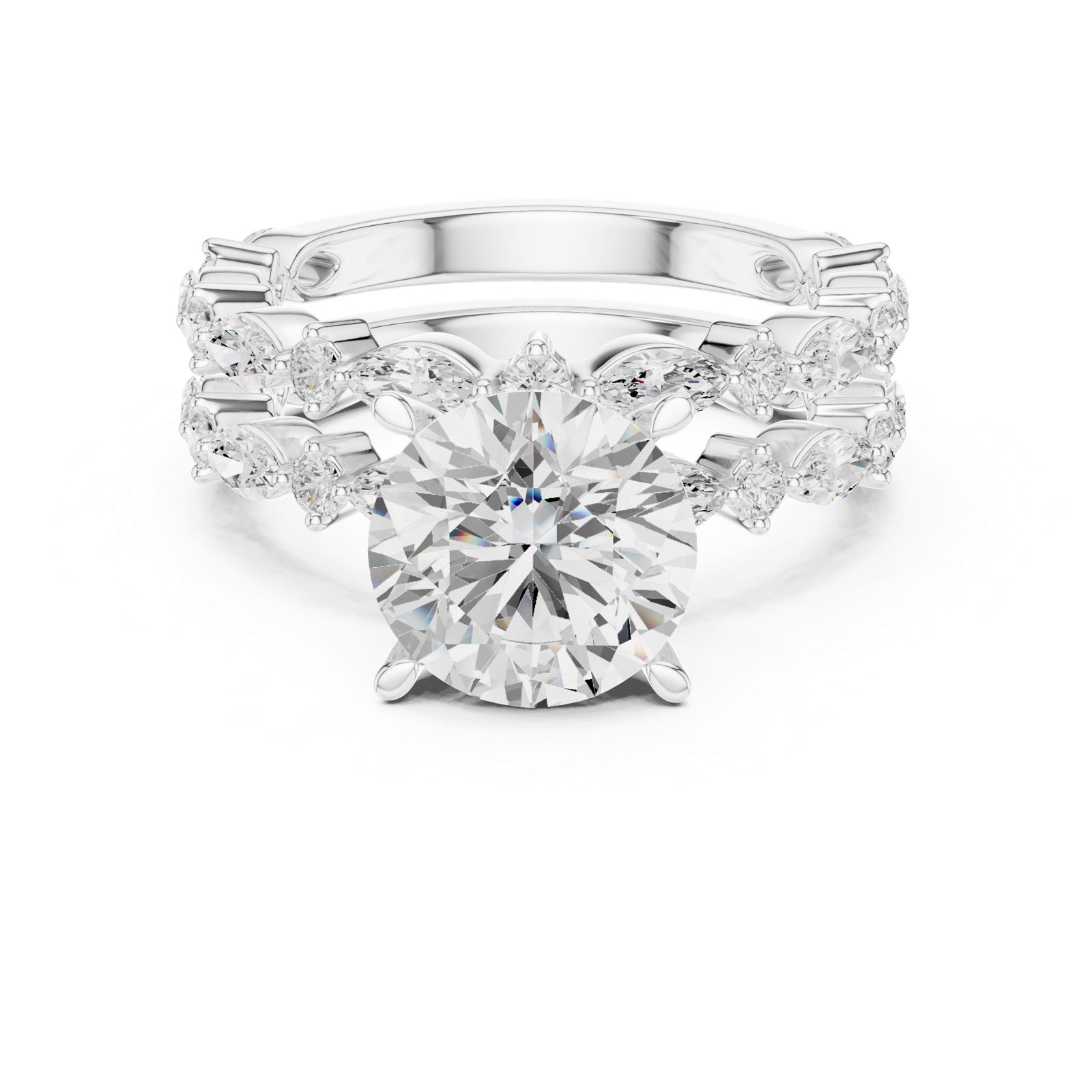 Gold Ring DDLR-301, Round center stone, White Gold, view 4