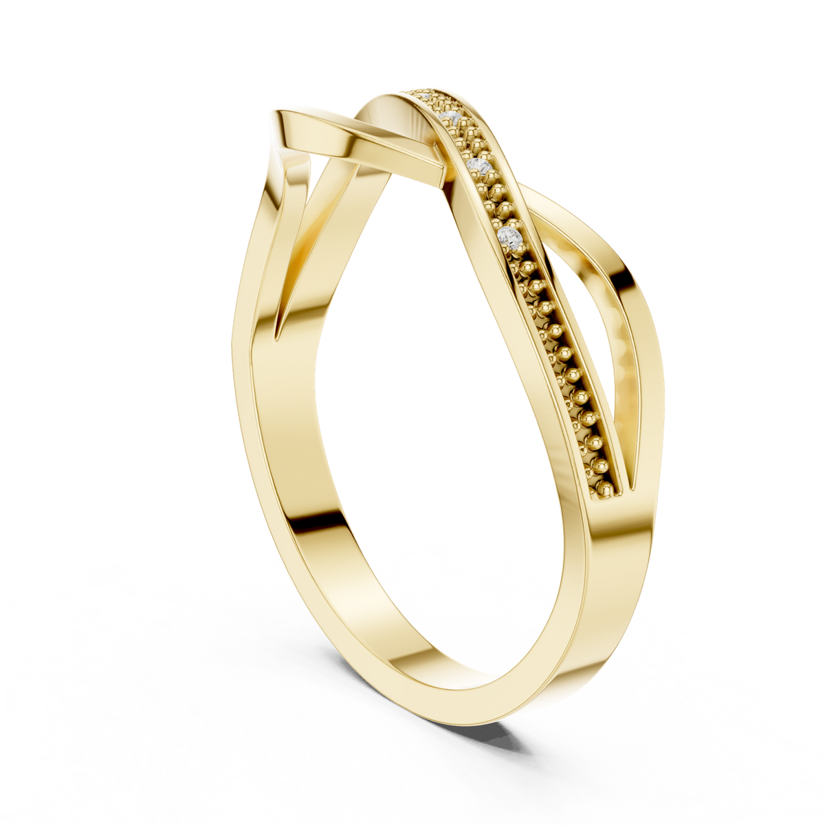 14K Solid Gold Lab Diamond Crossover Ring, Yellow Gold, view 1