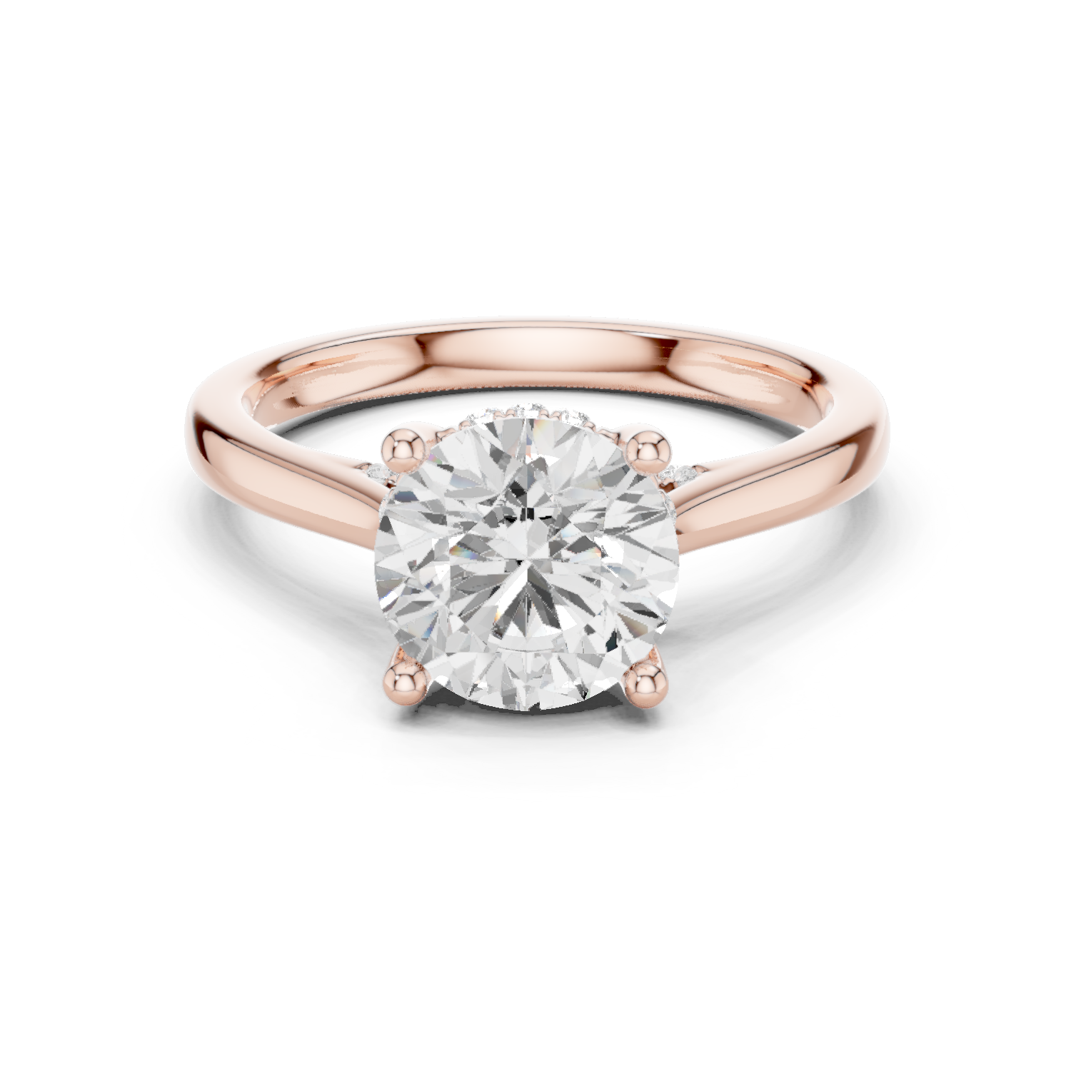Gold Ring DDLR-163, Round center stone, Rose Gold