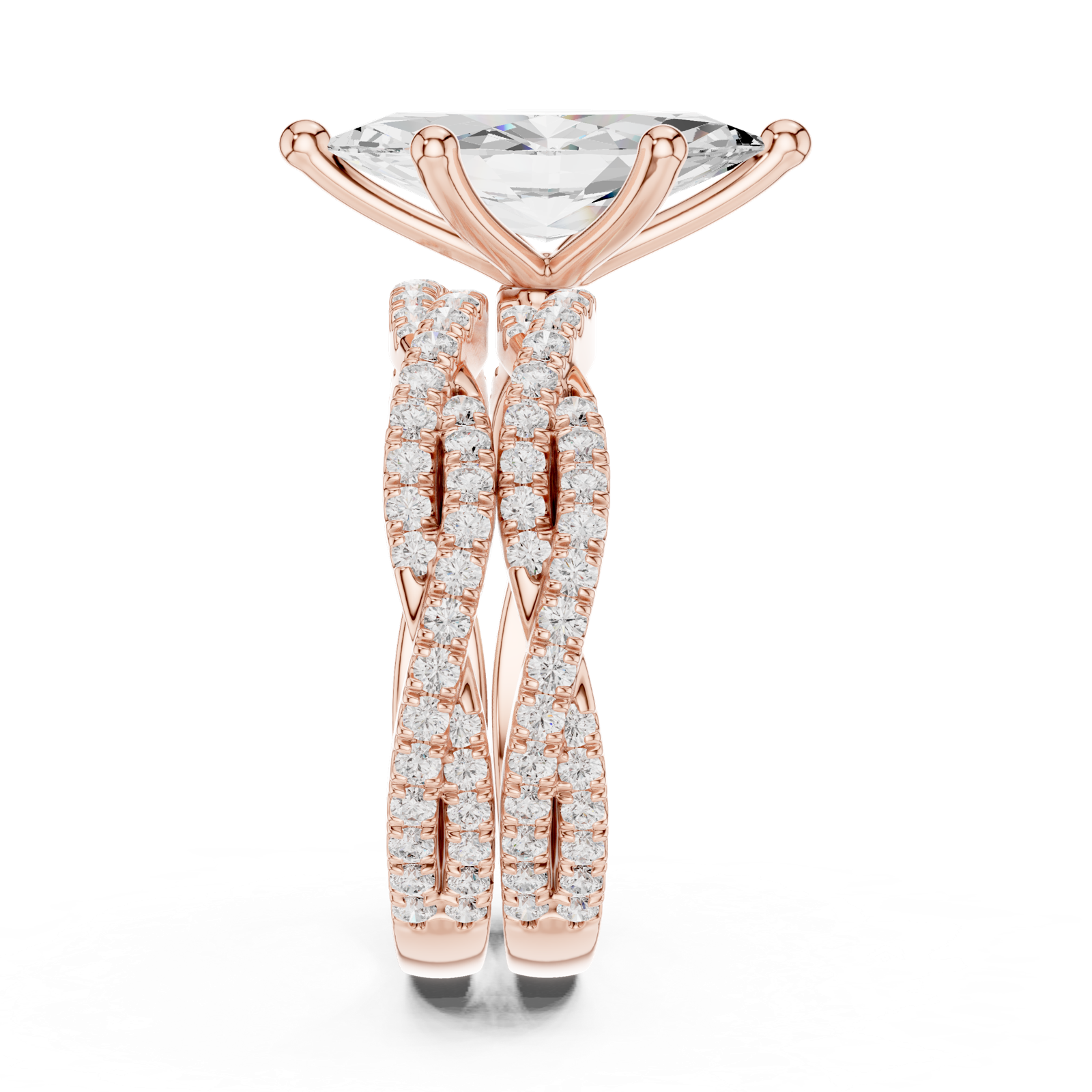 Gold Ring DDLR-300, Marquise center stone, Rose Gold, view 3