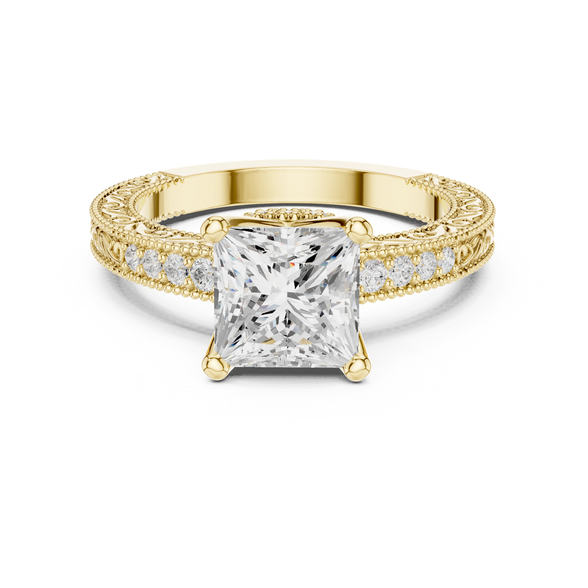 14K Solid Gold Lab Diamond Solitaire Ring, Yellow Gold