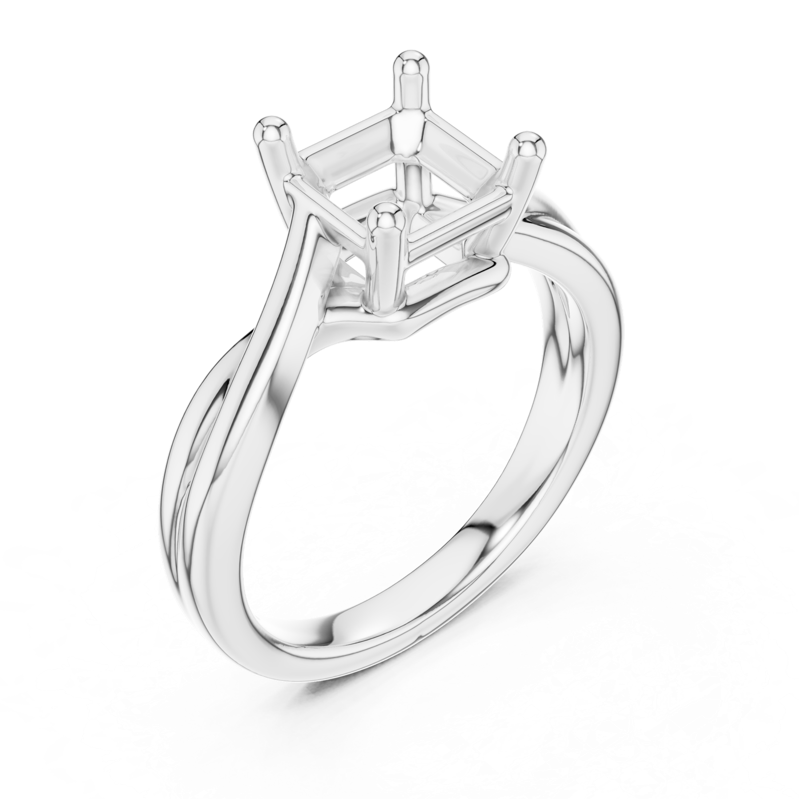 Gold Twisted Band Solitaire Engagement Ring, Asscher center stone, White Gold, view 2