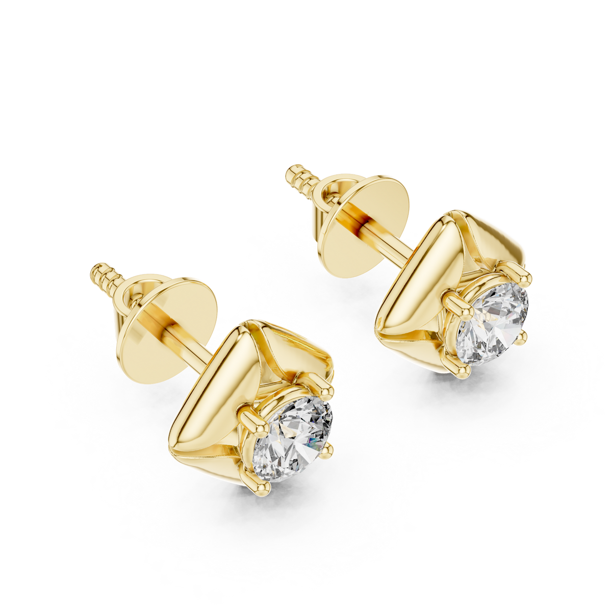 14K Solid Gold Lab Diamond Halo Earrings, Yellow Gold, view 2
