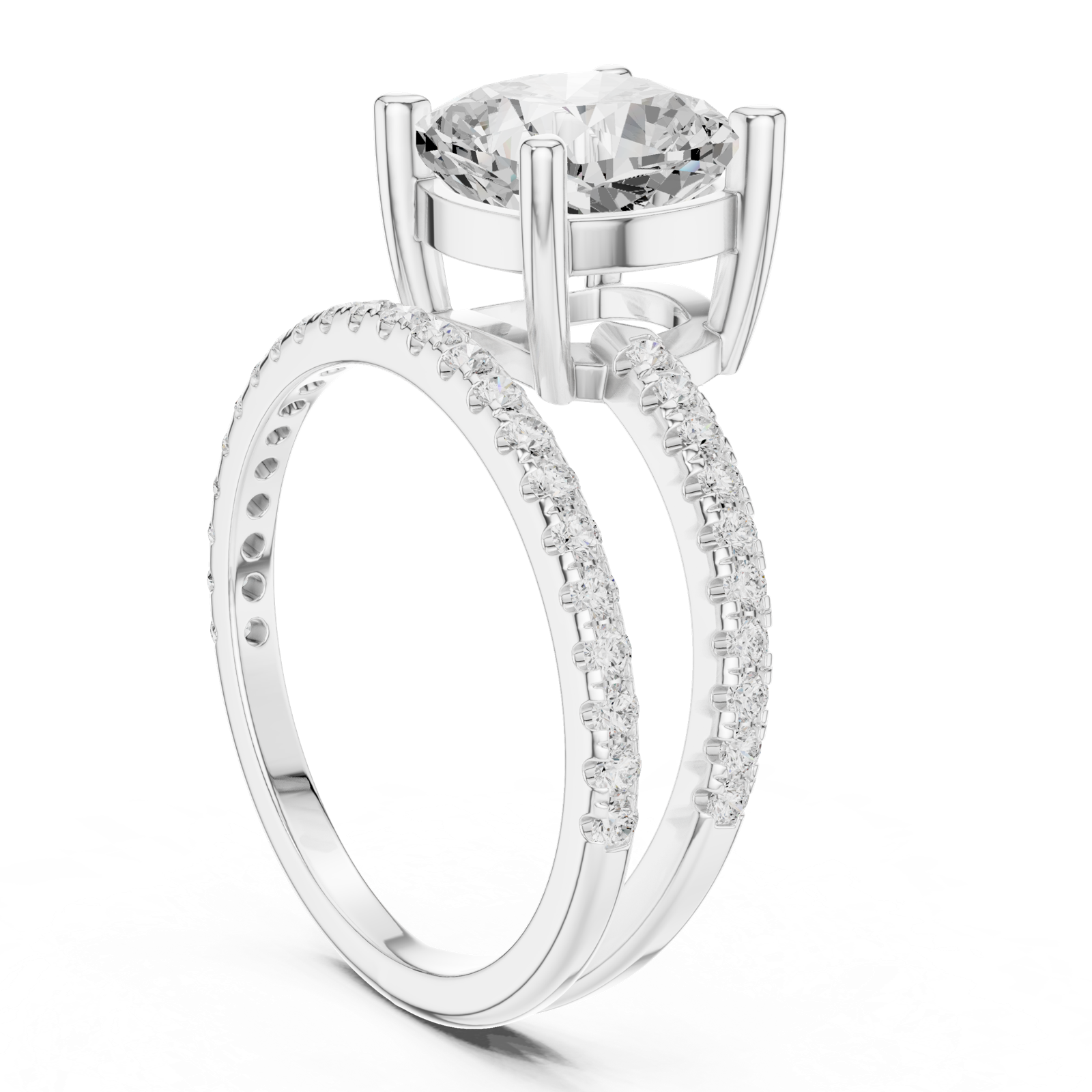 Gold Jewelry, Cushion center stone, White Gold, view 1