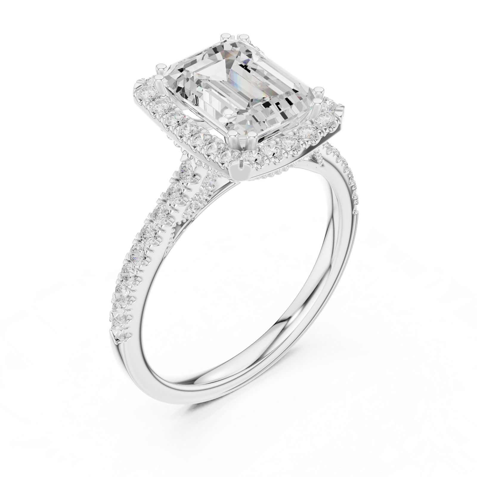 Gold Ring DDLR-255, Emerald center stone, White Gold, view 2