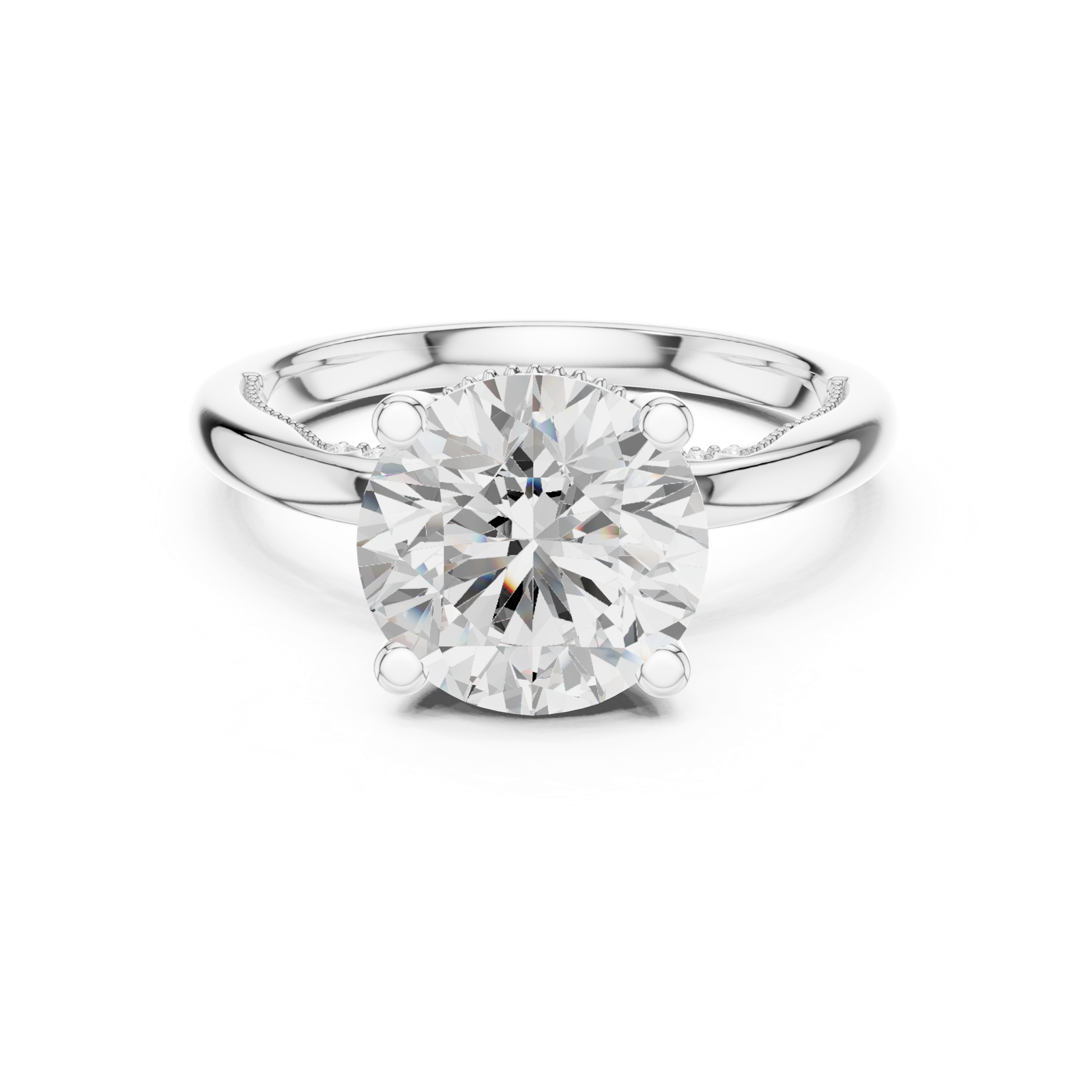Gold Ring DDLR-175, Round center stone, White Gold, view 4