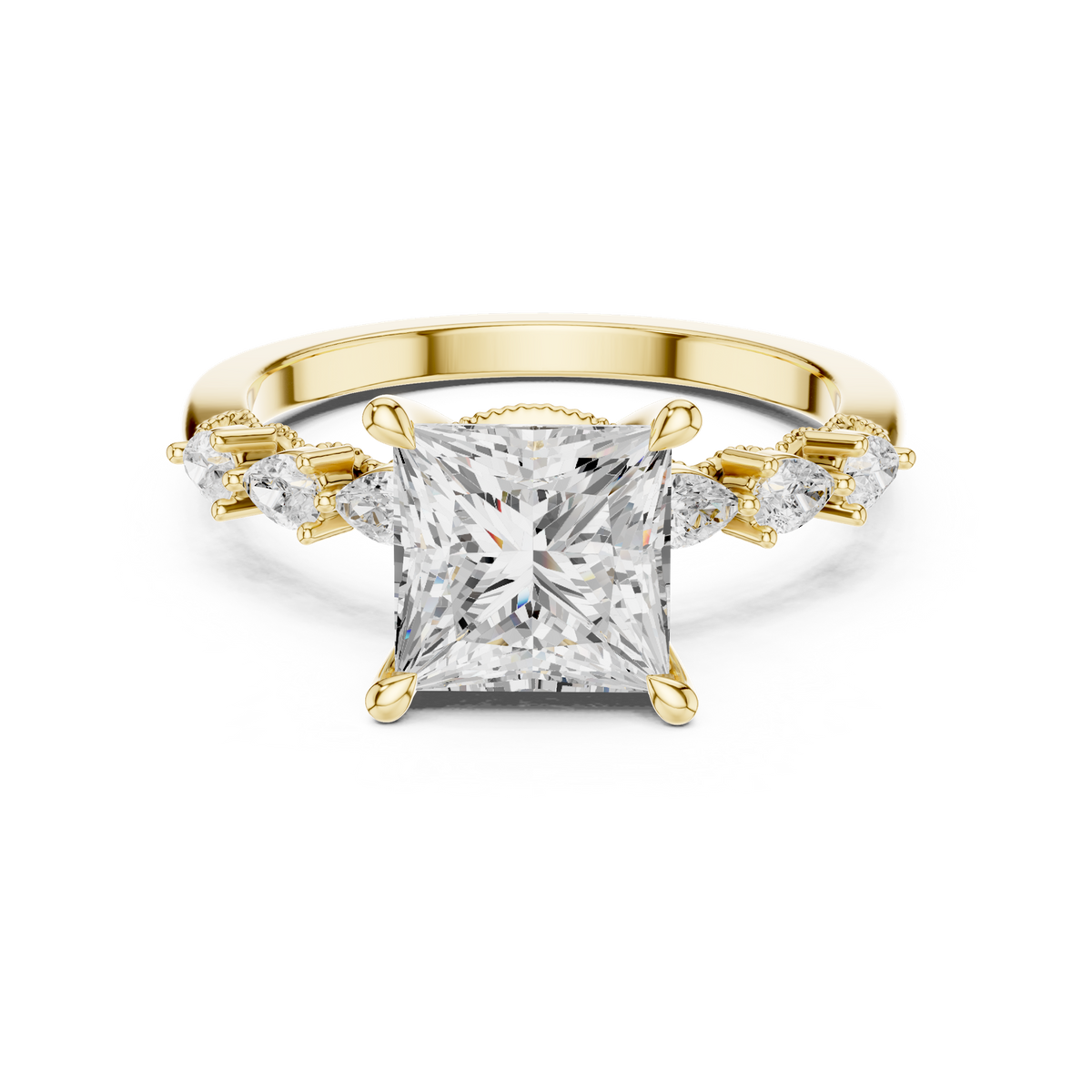 14K Solid Gold Lab Diamond Solitaire Ring, Yellow Gold