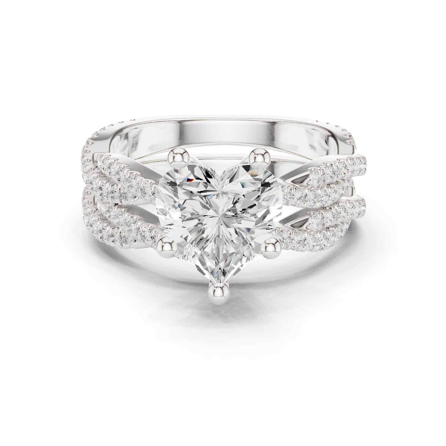 Gold Ring DDLR-300, Heart center stone, White Gold