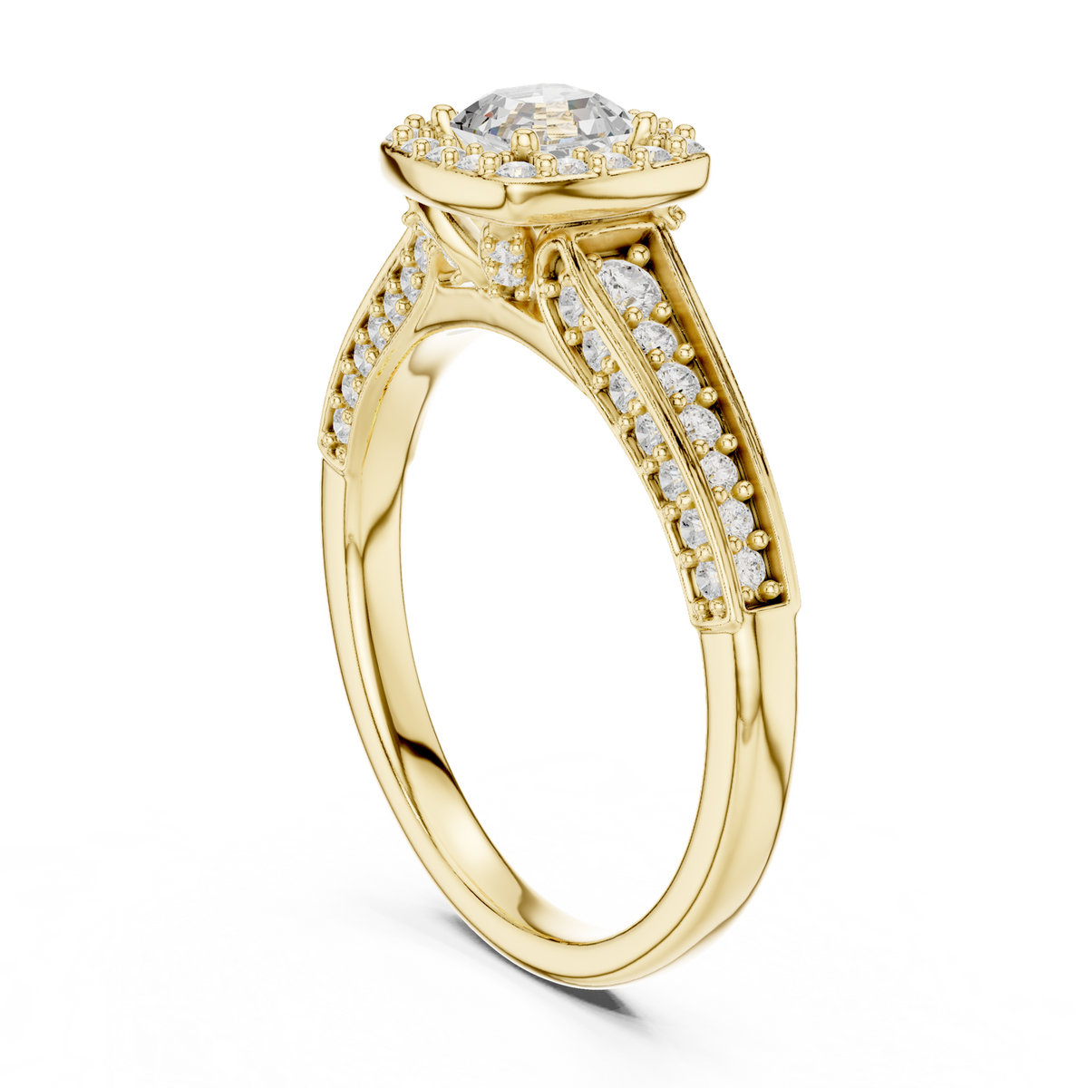 14K Solid Gold Lab Diamond Halo Ring, Yellow Gold, view 1