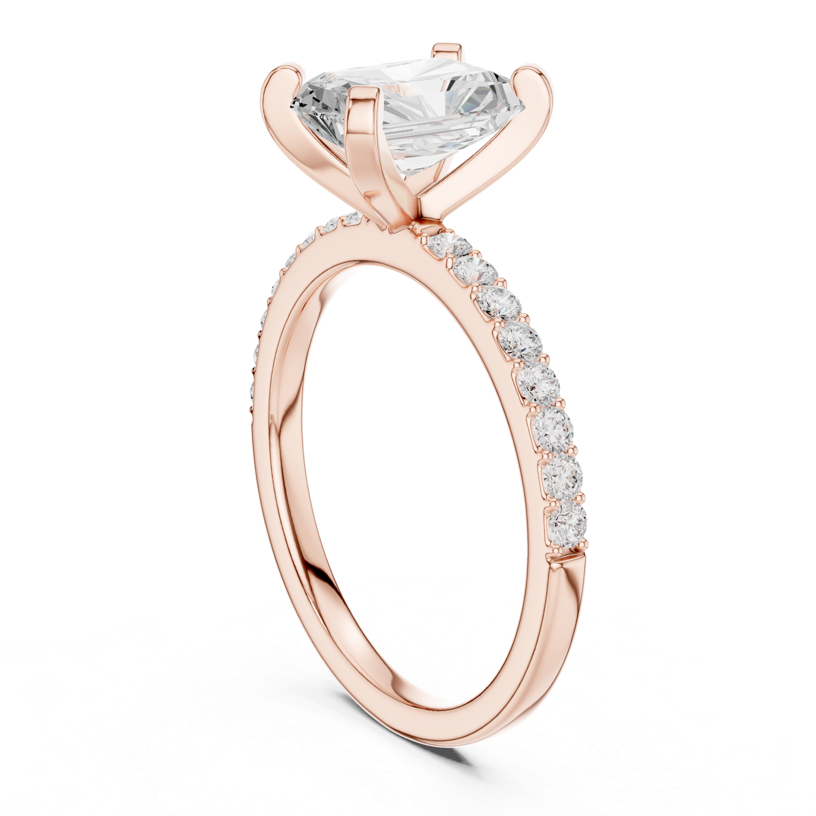Gold Ring DDLR-040, Radiant center stone, Rose Gold, view 1