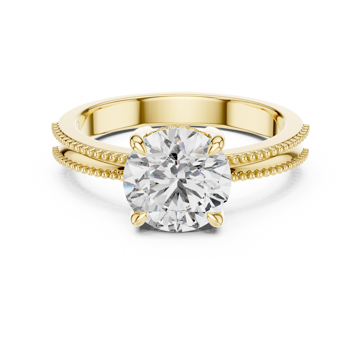 14K Solid Gold Lab Diamond Solitaire Ring, Yellow Gold