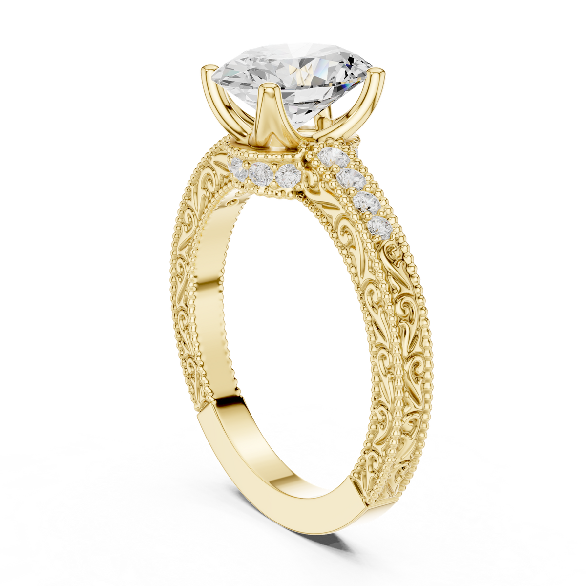 14K Solid Gold Lab Diamond Solitaire Ring, Yellow Gold, view 1