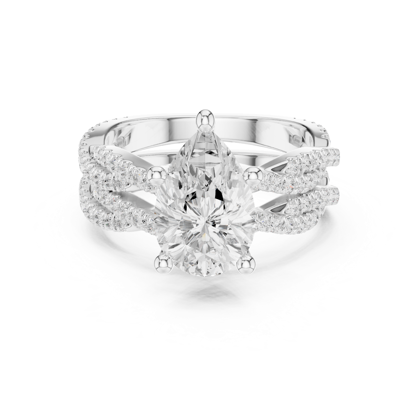 Gold Ring DDLR-300, Pear center stone, White Gold, view 4