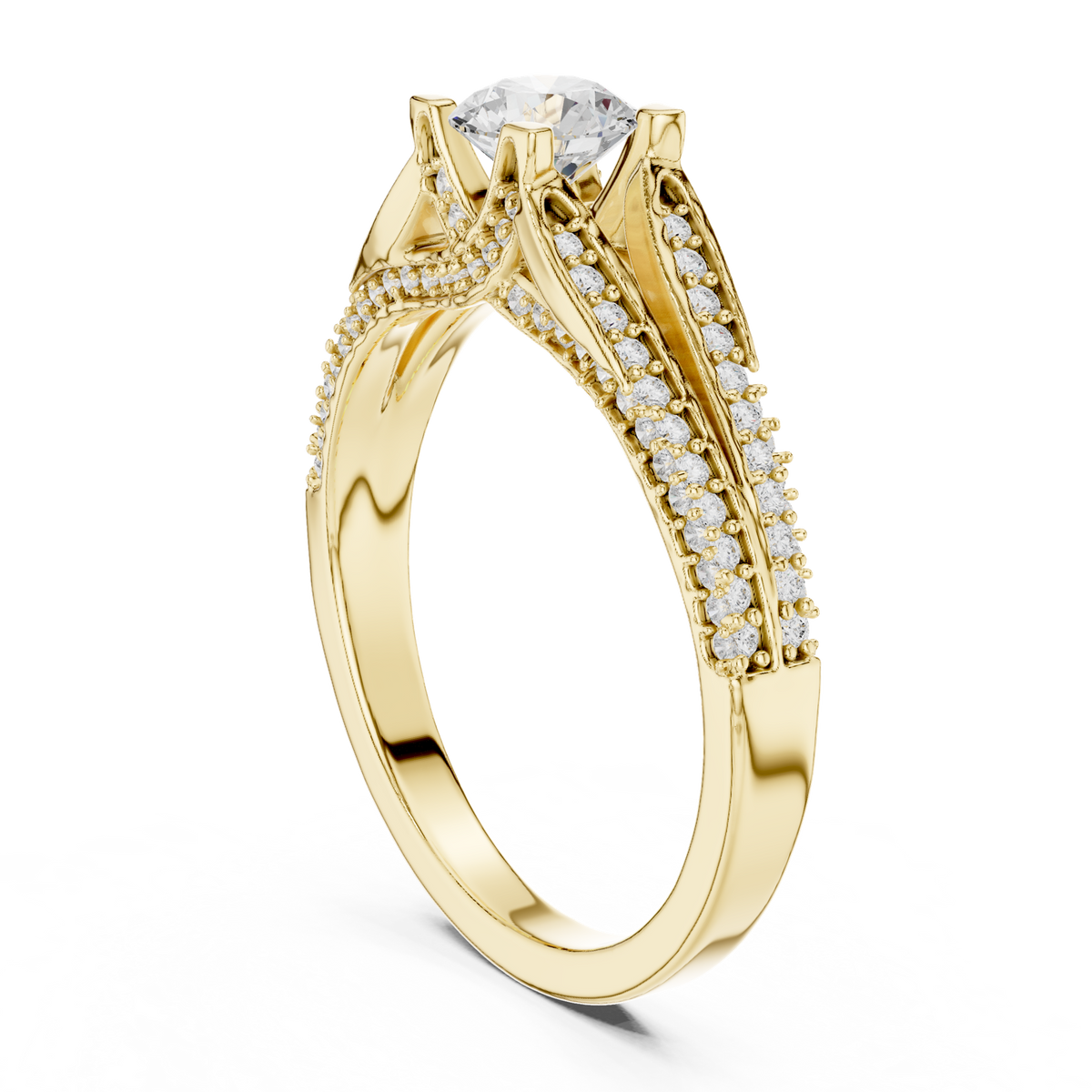 14K Solid Gold Lab Diamond Solitaire Ring, Yellow Gold, view 1