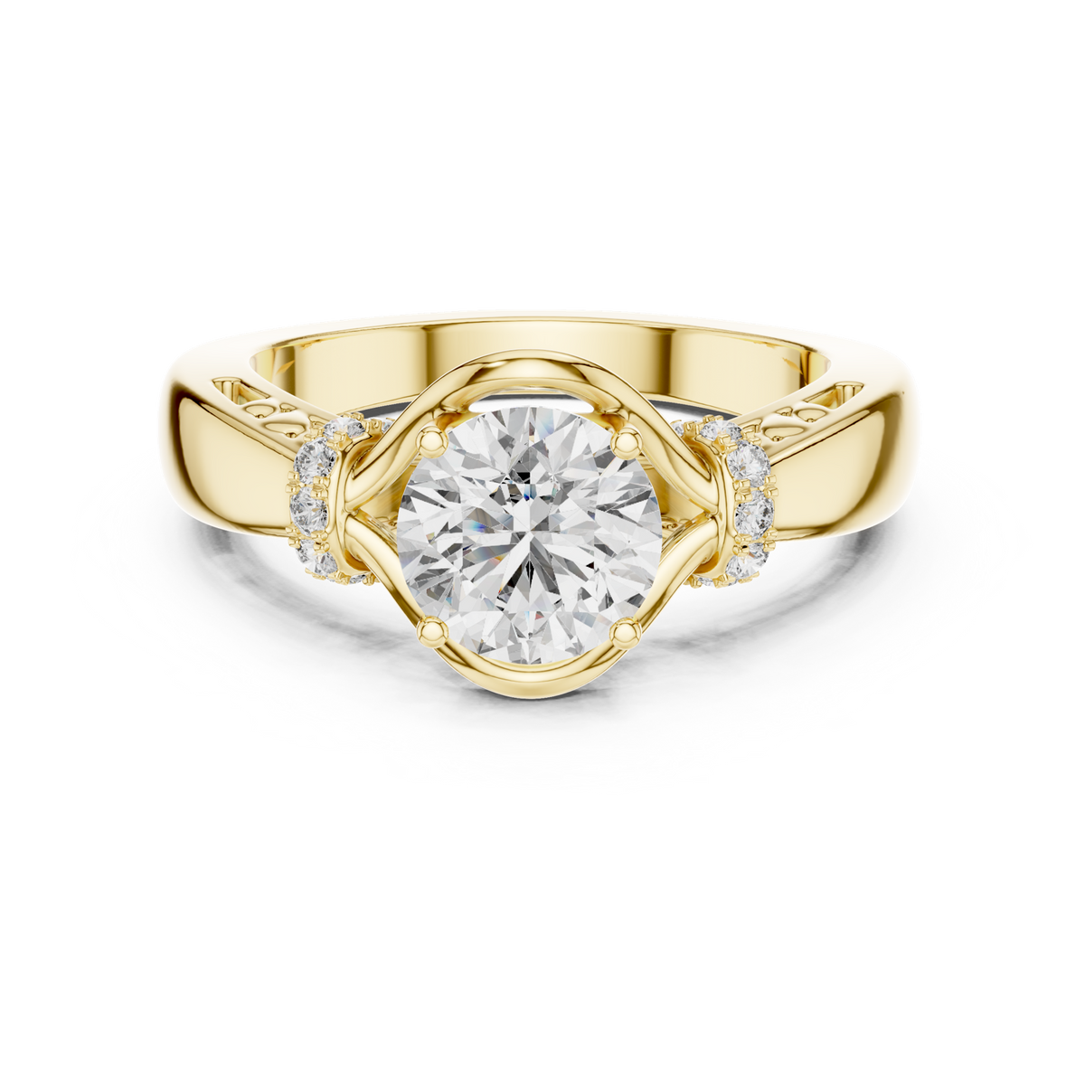 14K Solid Gold Lab Diamond Crossover Ring, Yellow Gold