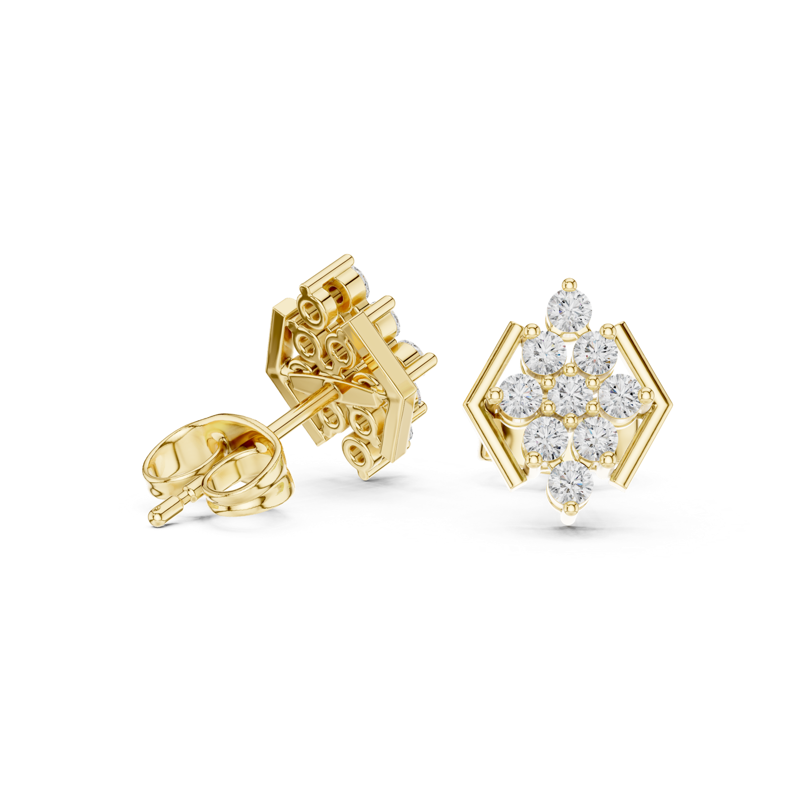 14K Solid Gold Lab Diamond Cluster Earrings, Yellow Gold, view 1
