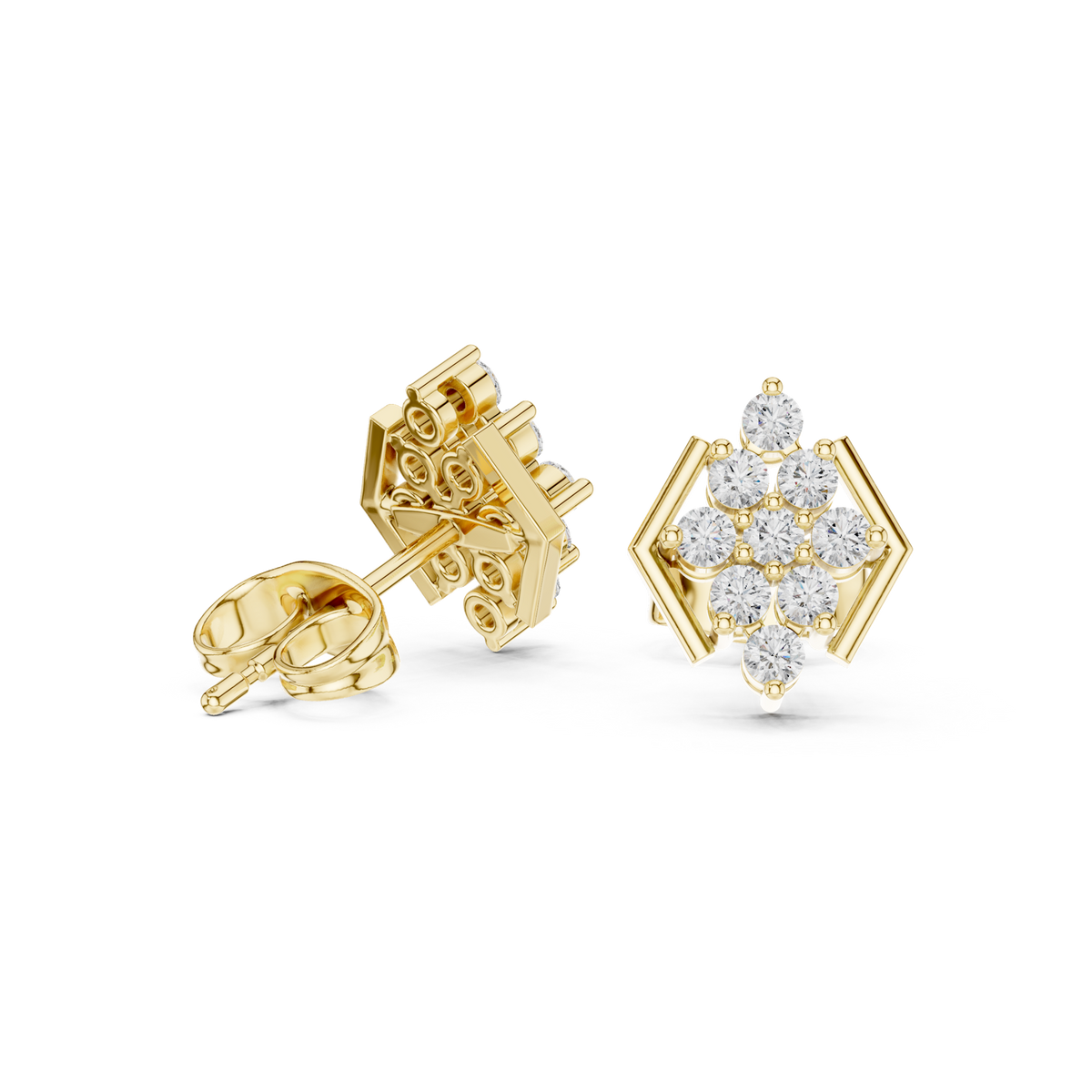 14K Solid Gold Lab Diamond Cluster Earrings, Yellow Gold, view 1