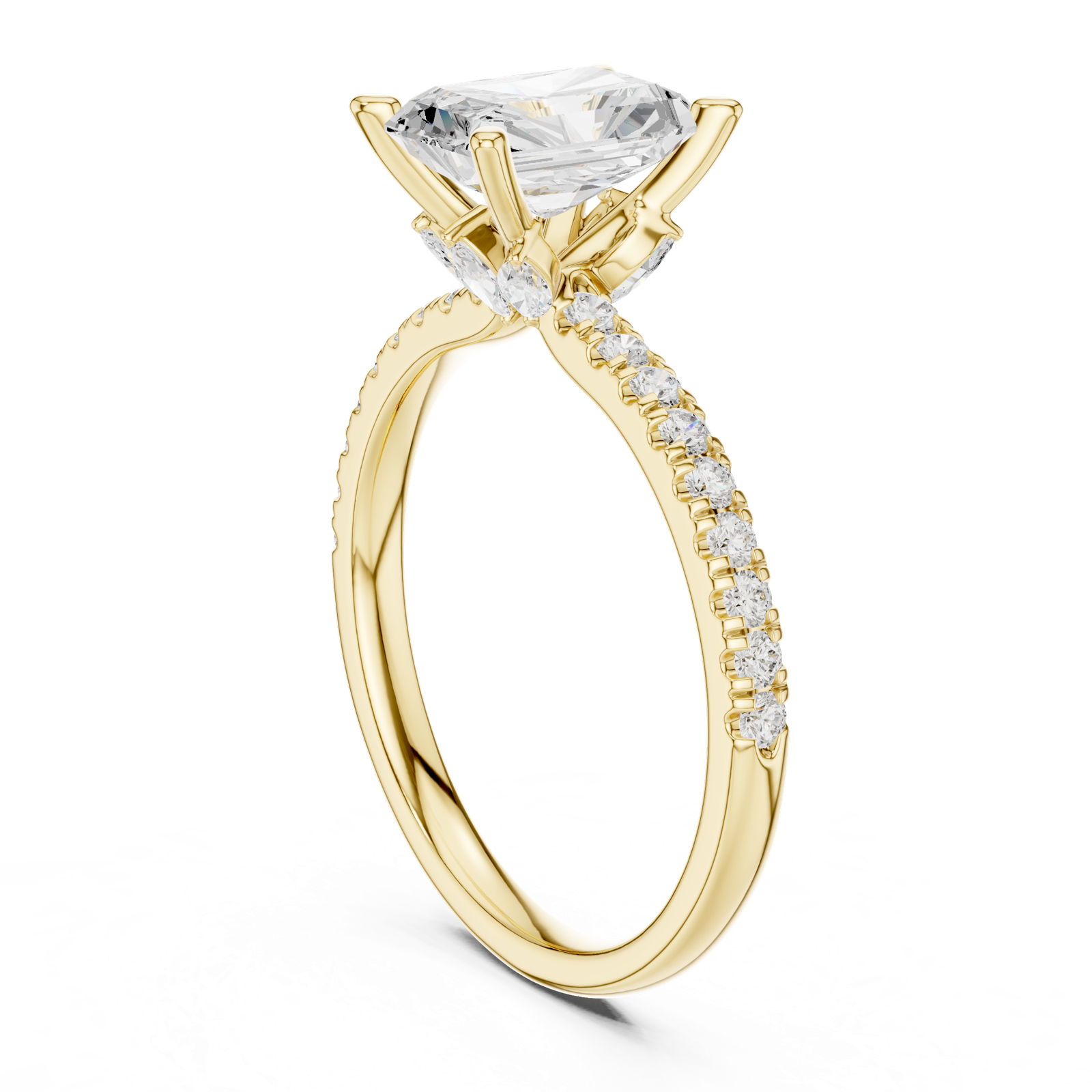 Gold Ring DDLR-256, Radiant center stone, Yellow Gold, view 1