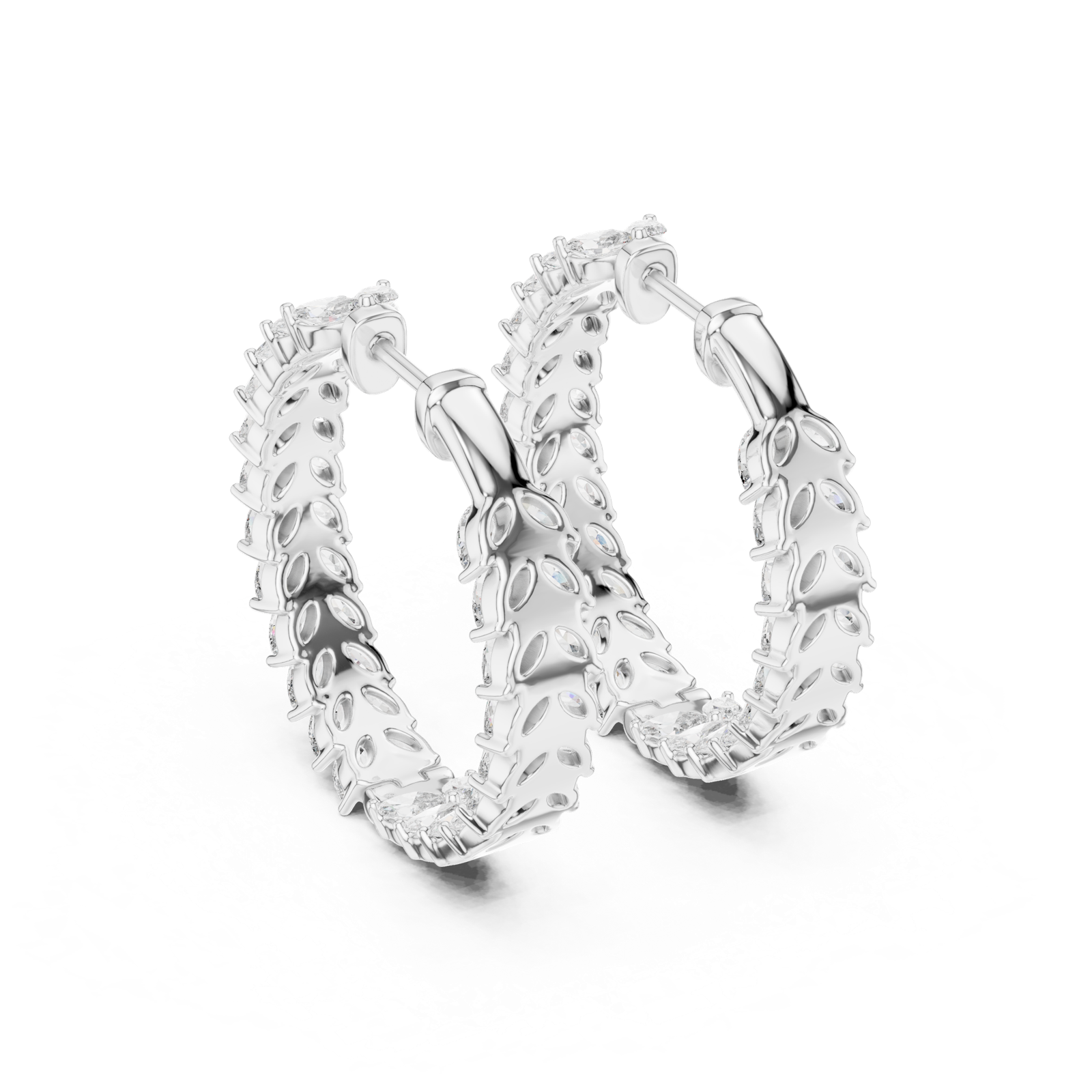 14K Solid Gold Lab Diamond Huggie Earrings, White Gold, view 3