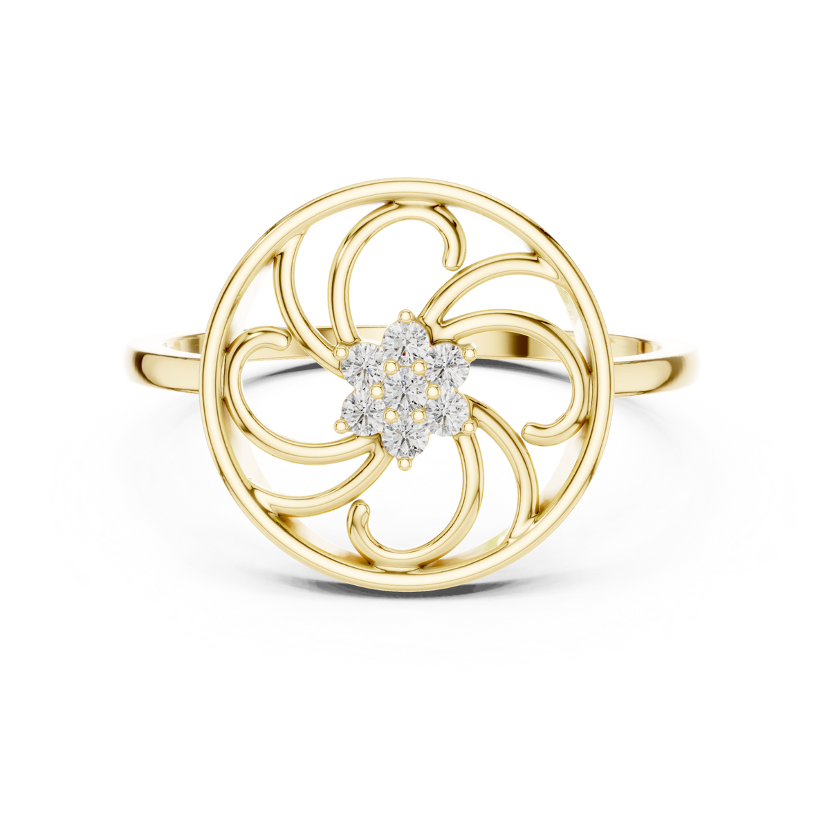 14K Solid Gold Lab Diamond Flower Vintage Ring, Yellow Gold