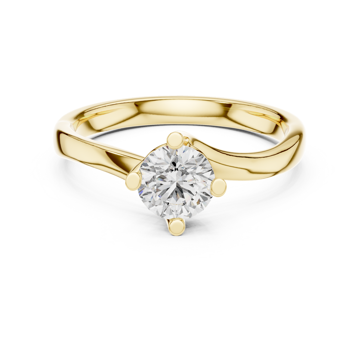 14K Solid Gold Lab Diamond Solitaire Ring, Yellow Gold