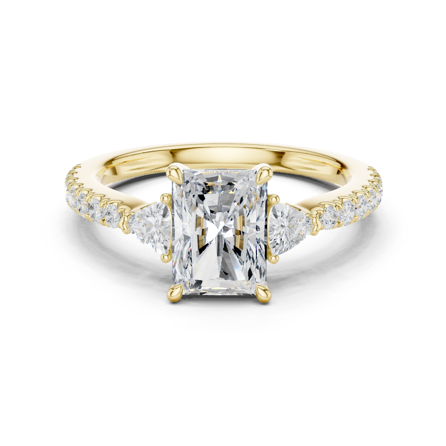 Gold Ring DDLR-037, Radiant center stone, Yellow Gold
