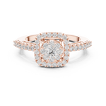14K Solid Gold Lab Diamond Halo Ring, Rose Gold