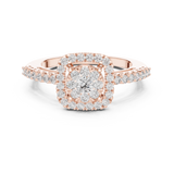 14K Solid Gold Lab Diamond Halo Ring, Rose Gold