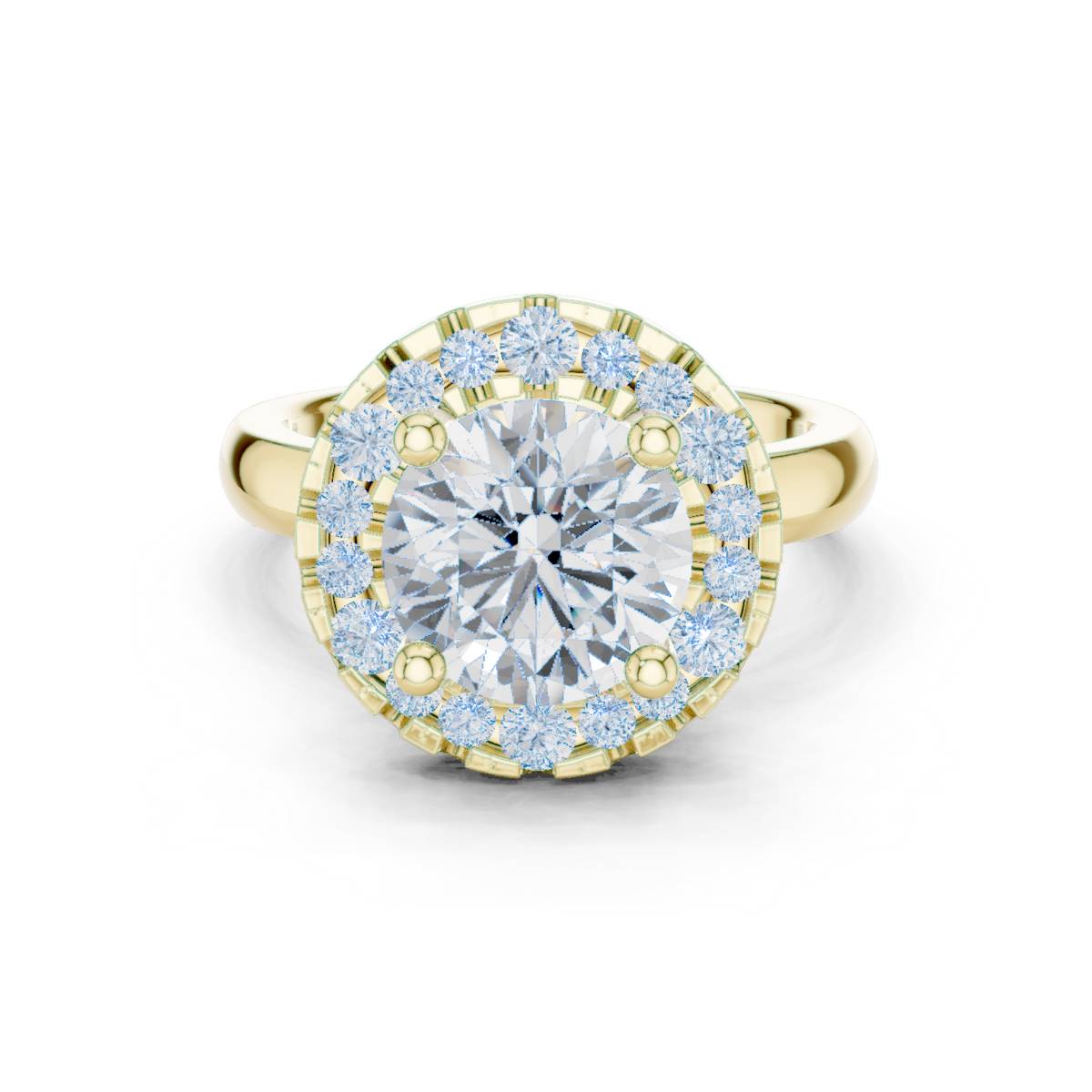 14K Solid Gold Lab Diamond Halo Ring, Yellow Gold