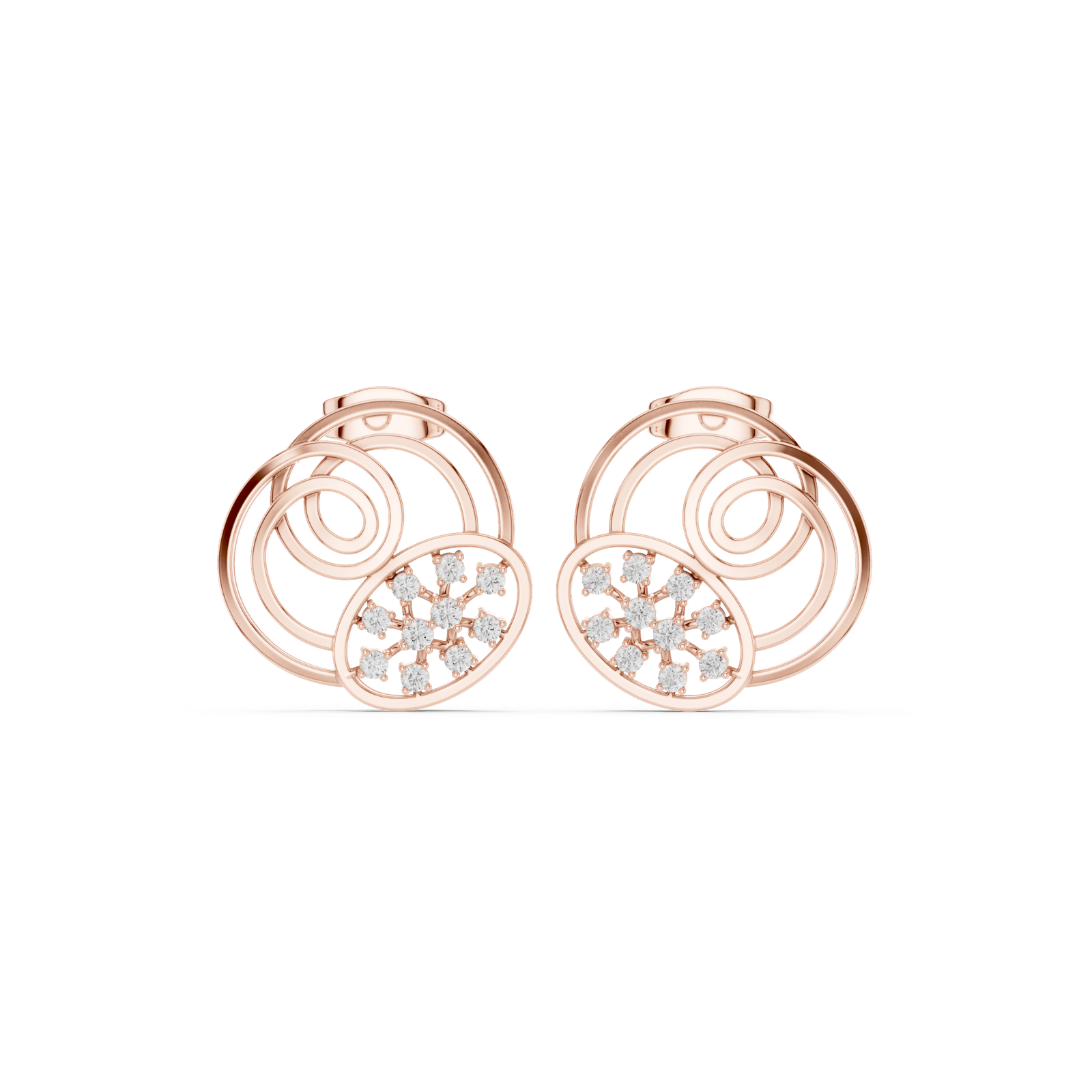 14K Solid Gold Lab Diamond Cluster Earrings, Rose Gold