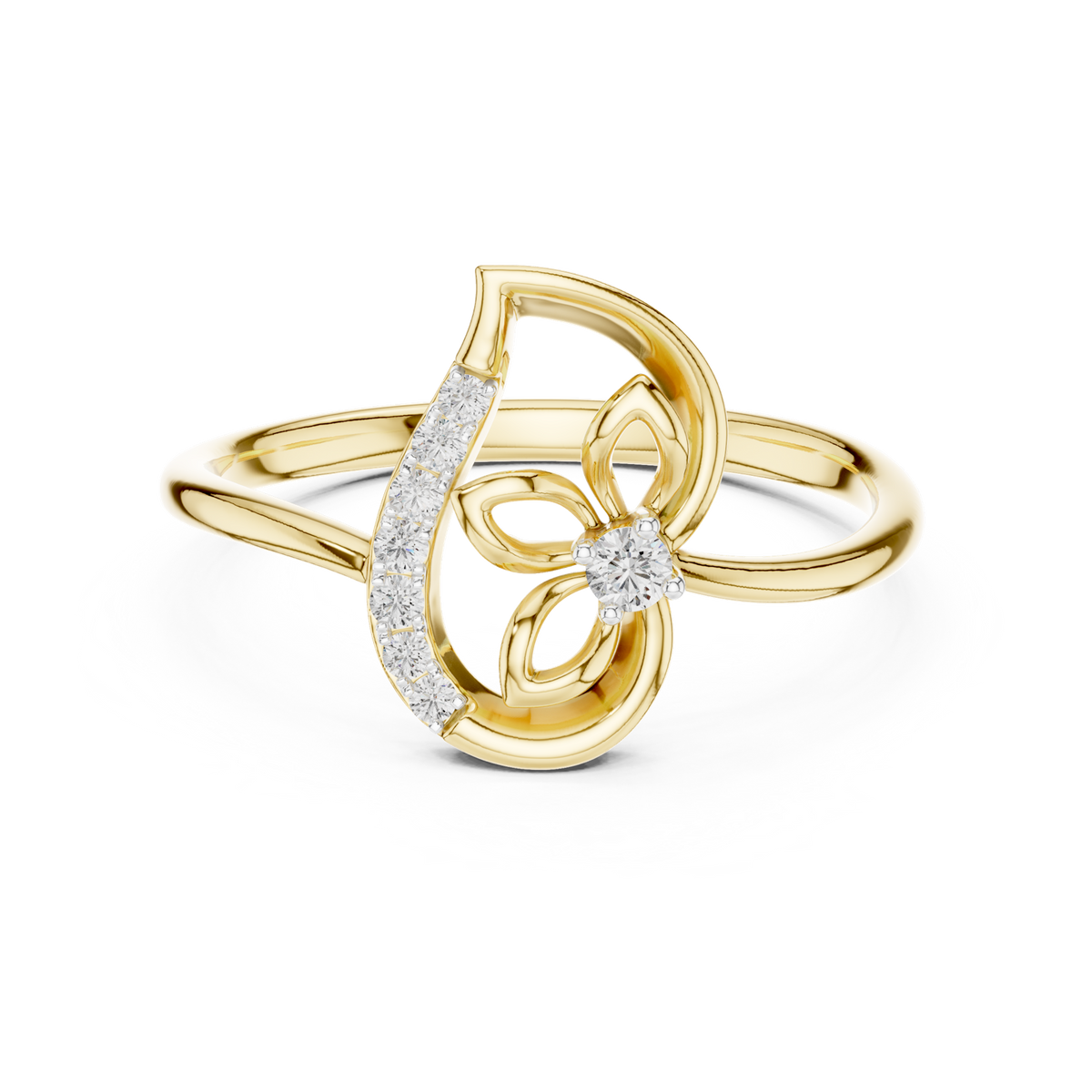 14K Solid Gold Lab Diamond Heart Cluster Ring, Yellow Gold