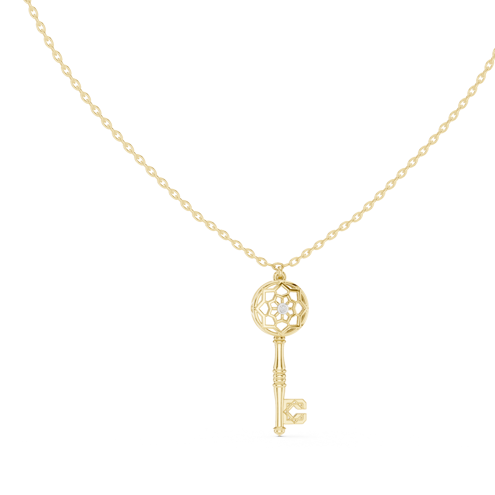 14K Solid Gold Lab Diamond Pendant Necklace, Yellow Gold, view 1