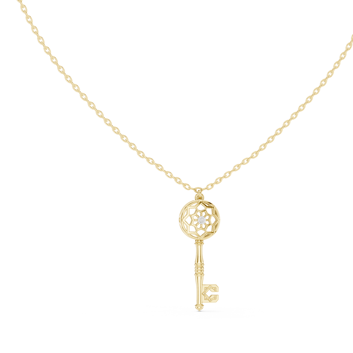 14K Solid Gold Lab Diamond Pendant Necklace, Yellow Gold, view 1