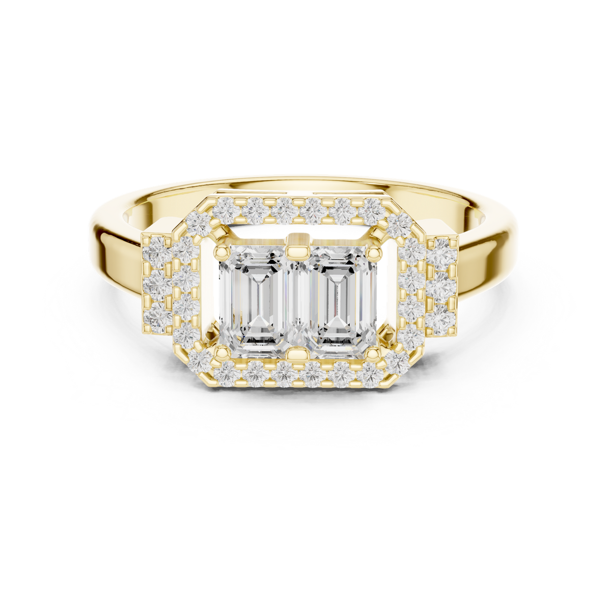 14K Solid Gold Lab Diamond Halo Ring, Yellow Gold