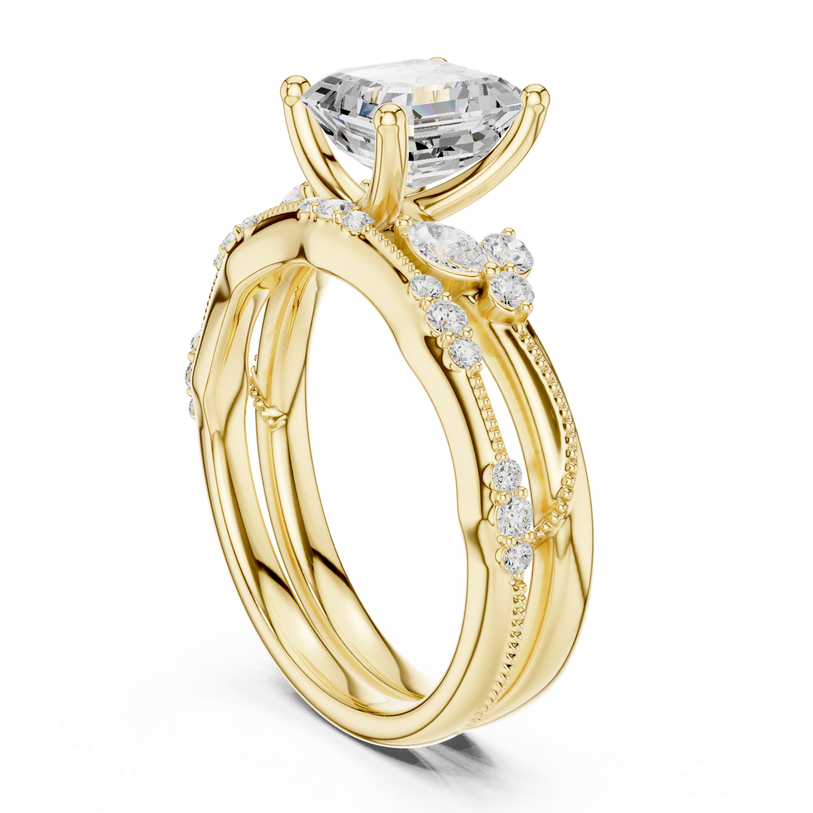 Gold Ring DDLR-299, Asscher center stone, Yellow Gold, view 1