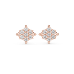 14K Solid Gold Lab Diamond Flower Cluster Earrings, Rose Gold